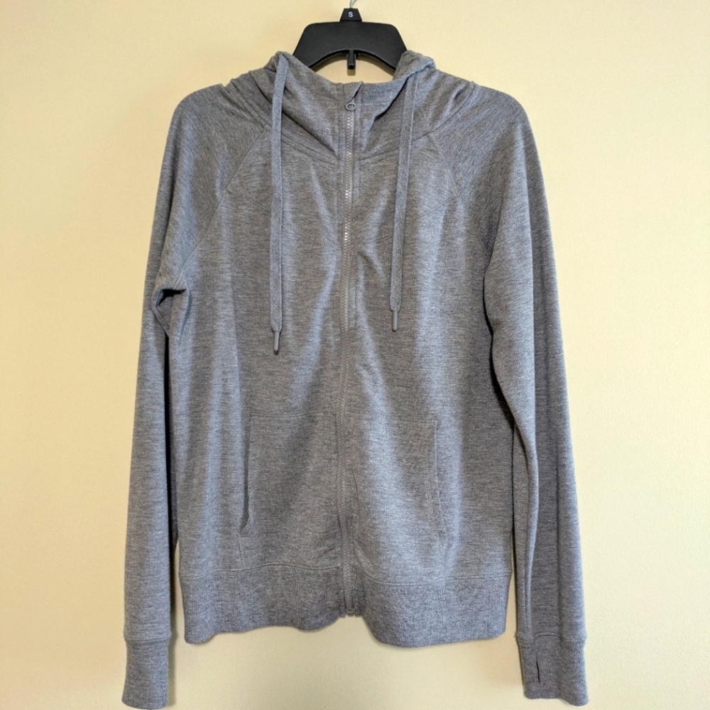 MTA Sport Gray Heather Zip Up Hoodie with Drawstrings Size Med
